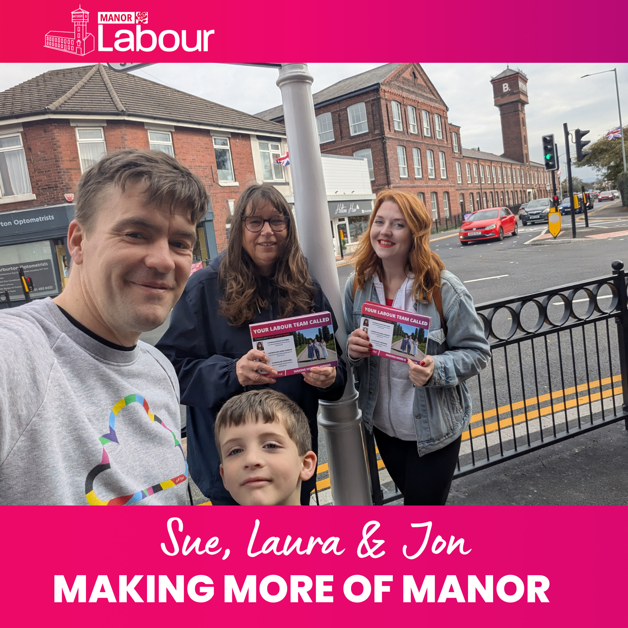 Today, @[100075590484649:2048:Councillor Sue Glithero, Manor Ward], @[100063531055979:2048:Councillor Laura Clingan, Manor Ward] and I spoke to residents around Dialstone Lane.

It was good to see the completed new junction at the Fingerpost including the upgraded and modernised crossings, the heritage style signpost and the new pedestrian barriers. Combined with the refurbishment of Battersbys and the work the Fingerpost have recently done to the building the whole area is looking stunning. 

W