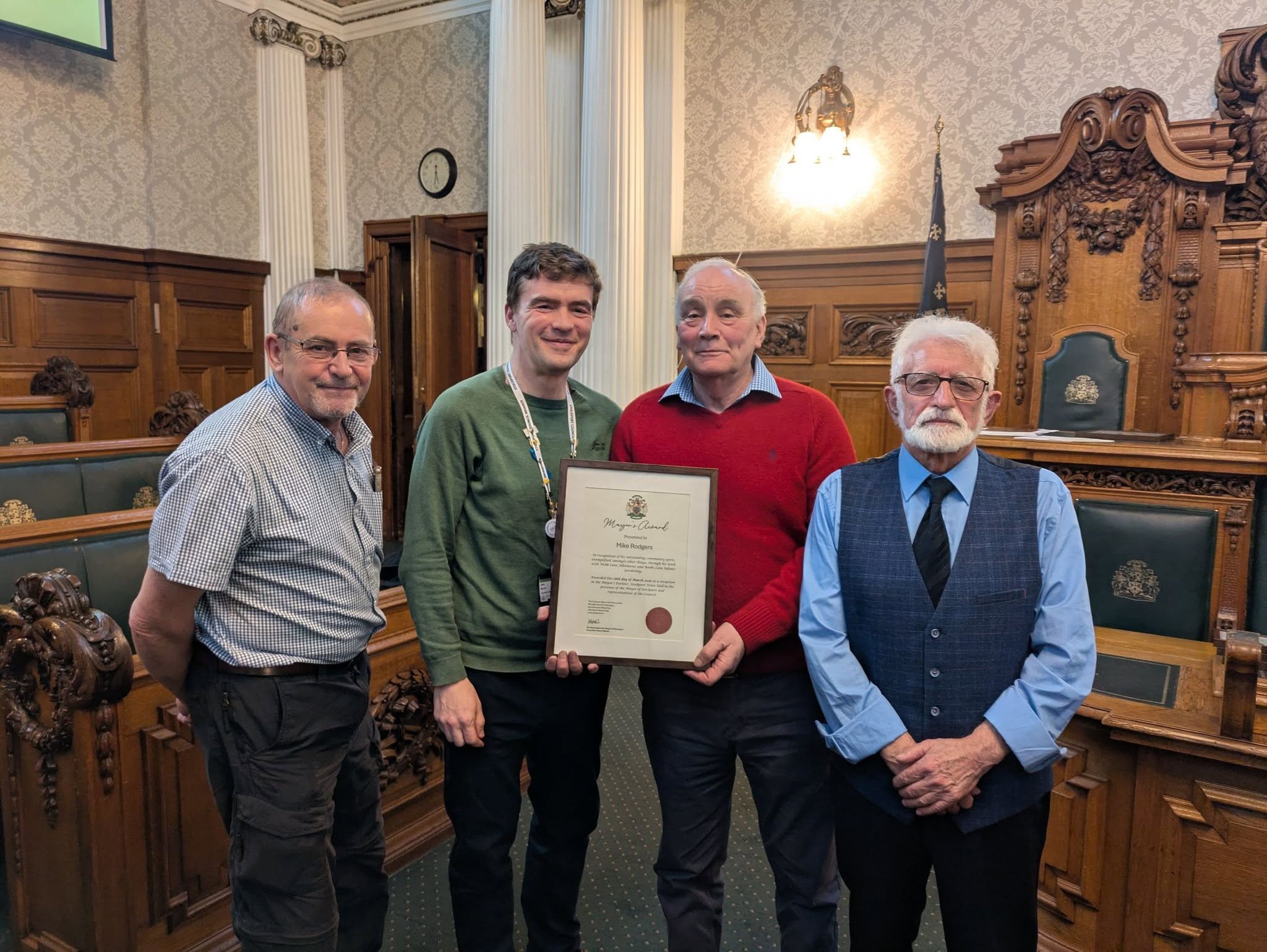 This week I attended a really meaningful occasion at the townhall, the Mayor's Awards. 

These awards are given to members of the community who go above and beyond. 

I was honoured to nominate Mike Rodgers the Secretary of @[404479293323840:274:Webb Lane Allotments]. Anyone who has been to one of the many events at the allotments will see how much work the whole team put in to make the space a real asset to our community. 

But beyond the large scale events, week in week out they provide experi