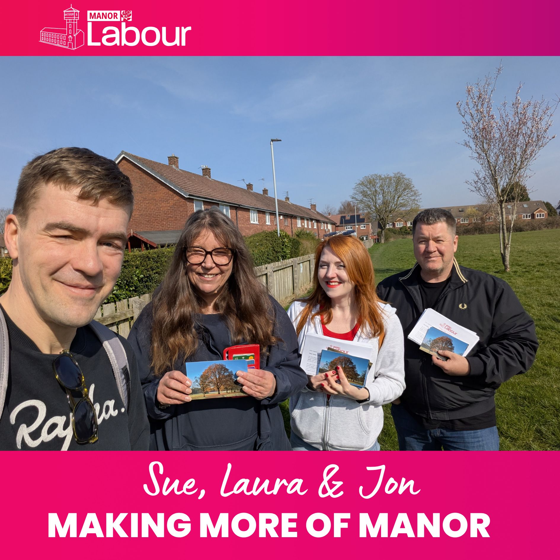 Sue, Laura and I spent this morning in the sunshine speaking to residents around the Broadway and Marple Road. 

It was good to see the new 20mph zone coming online, a number of residents commented that they had waited years for this. As soon as this area came into Manor Ward we made this a priority. 

We also discussed Moreton Field and how due to representation to the council from ourselves and local residents it has been removed from the Strategic Housing Land Availability Assessment and once