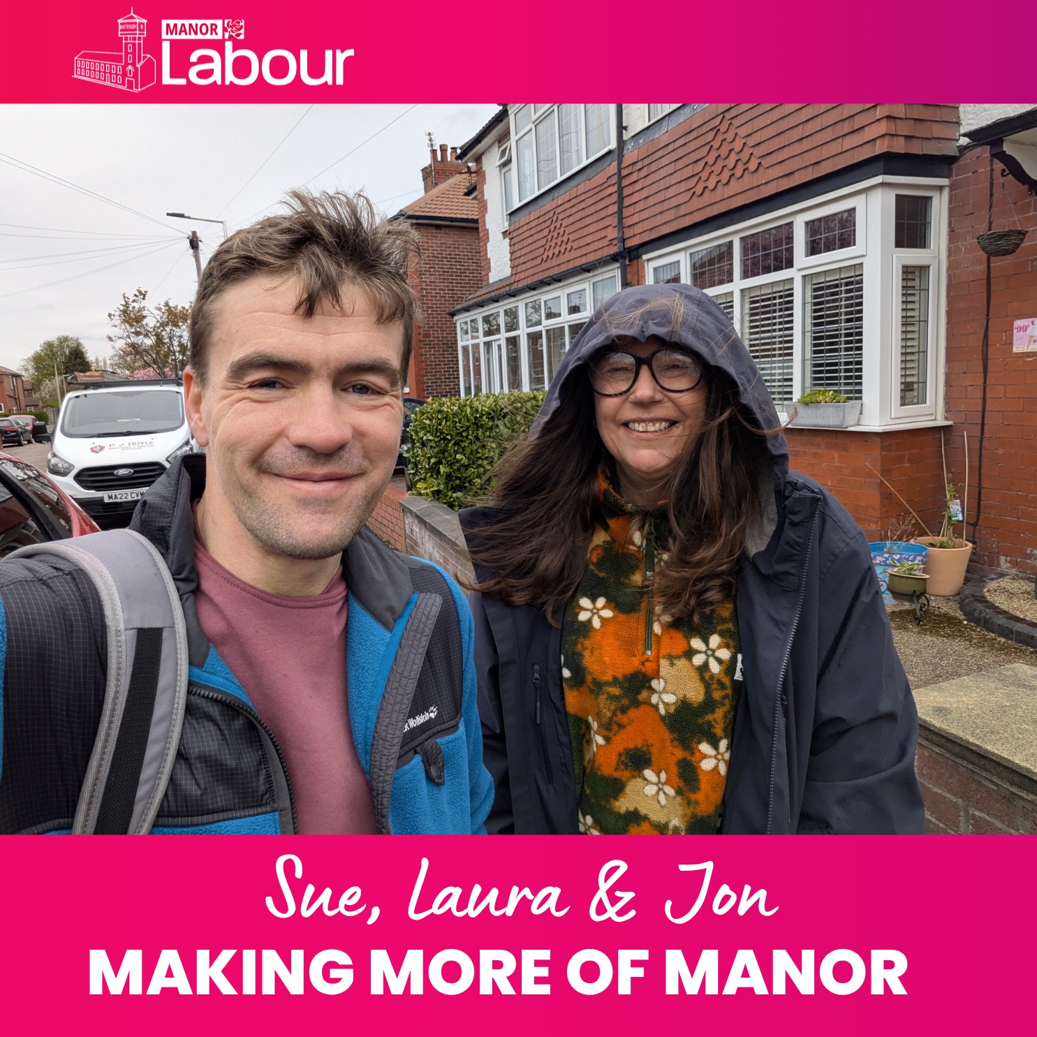Another day of changeable weather and more residents spoken to. Unlike other parties, this is what we do all year round, 
although we will admit it is a little more enjoyable in the summer.

Manor Labour has always been committed to representing all the people of our ward, no matter your background or how you came to be here. If you live here, you are one of us, and we will come to you to find out what your priorities are.

@[100075590484649:2048:Councillor Sue Glithero, Manor Ward] is everythin