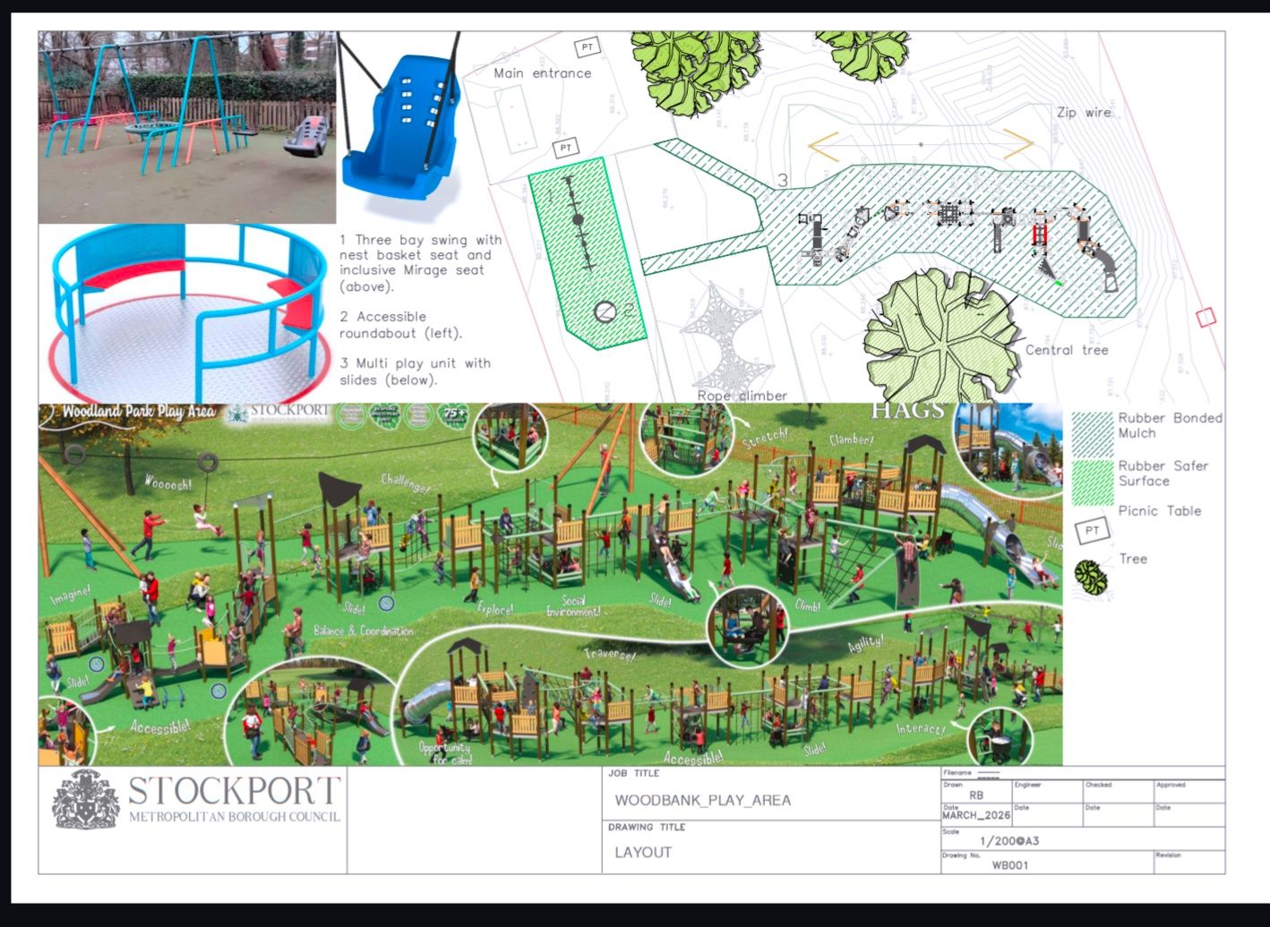 Now the elections are over @[100063531055979:2048:Councillor Laura Clingan, Manor Ward] and I are able to provide an update on the new play equipment at Woodbank Park. 

The contract has been awarded and provisional timelines have everything completed well before the summer holidays, we will be getting specific timelines once the project kick off meeting has happened. 

Initial site plans here include picnic benches and paths to the equipment. This is all on top of the existing equipment at the 