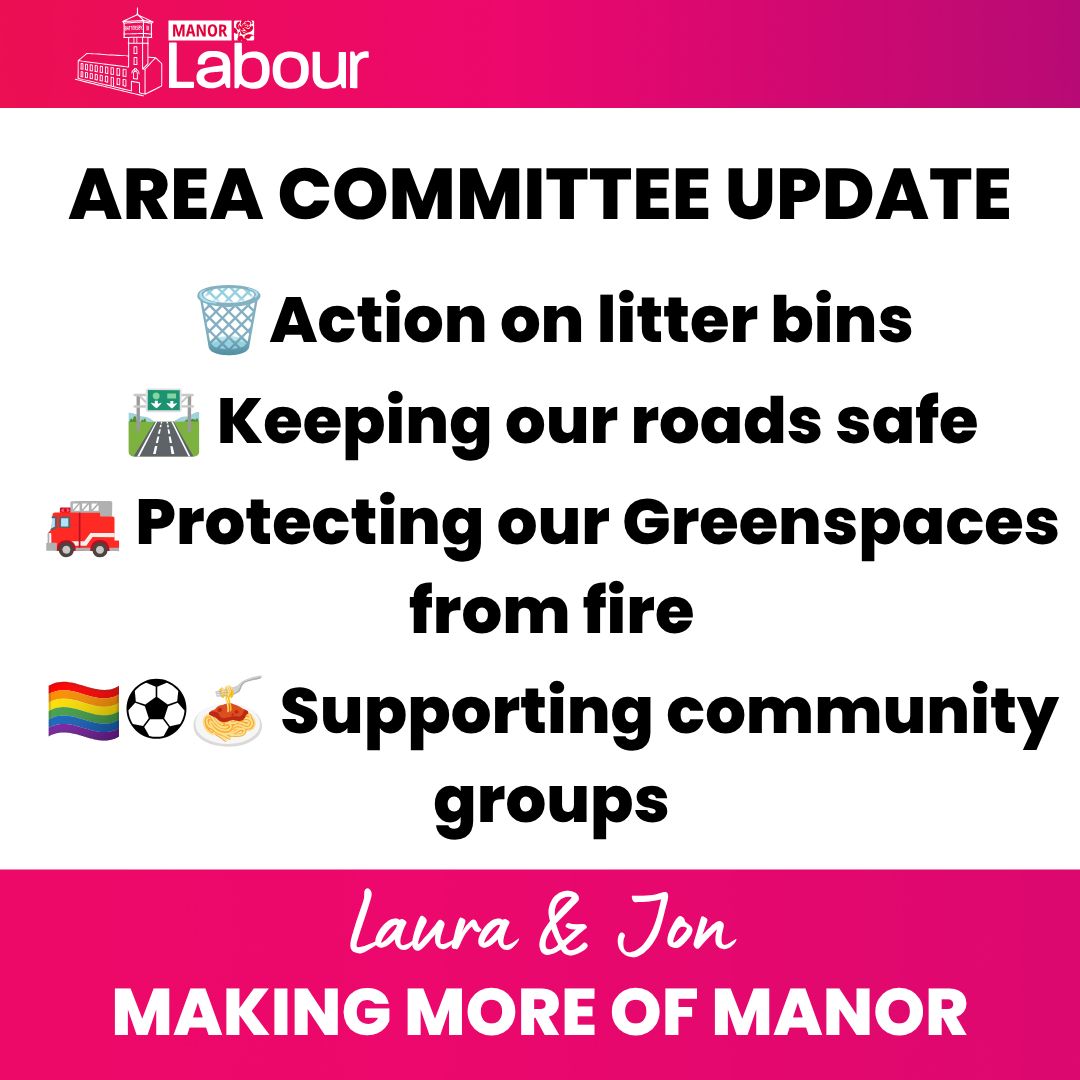 Last night was the delayed area committee meeting. 

As usual it was a very interesting evening, the highlight as always being listening to our community groups as they apply for funding. 

Last night Manor Ward agreed to fund a specialist LGBTQIA+ mental health support service, a community football outreach programme for men and the wonderful Offerton Community Cafe. 

We had a briefing with the local police at which I raised the issues of home burglary which seems to be on the rise and vandali
