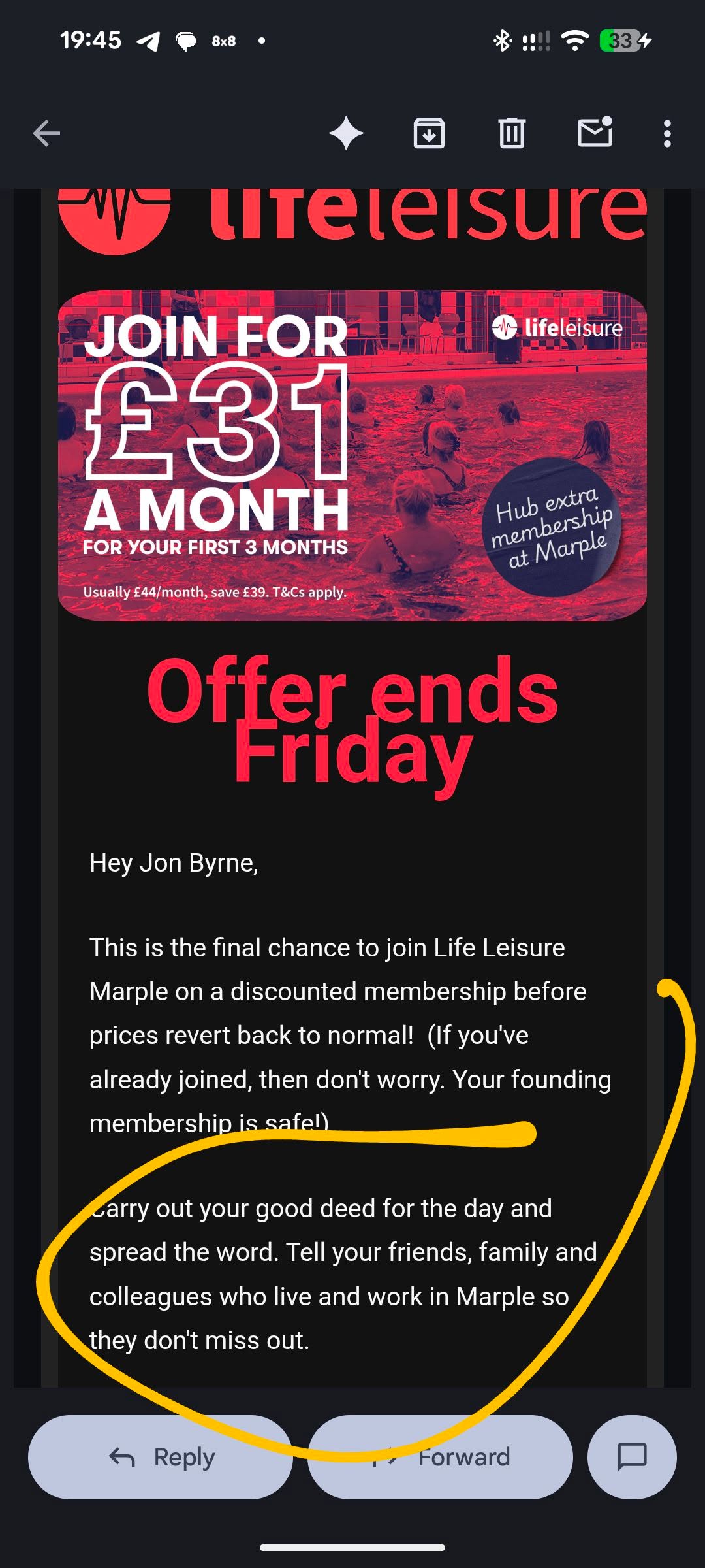 Apparently my good deed for the day is to tell people who live and work in Marple that they can get discounted membership at Life Leisure. 

This is not a joke and unfortunately another example of a council administration that is out of touch with residents. 

During the COVID Pandemic Life Leisure's future was uncertain and through quick and bold action by the then Labour ran council it was secured for all of our borough. 

Improvements like the new Hub at Marple are welcome but we should not b